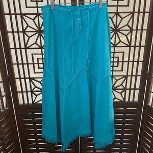 G. Designs Natural Fashions Turquoise Embroidered Cotton Boho Skirt Sz Med